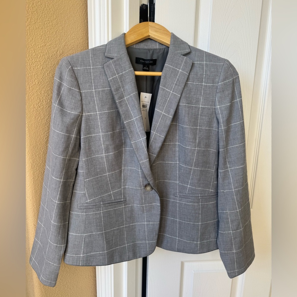 Ann Taylor Gray Plaid Blazer